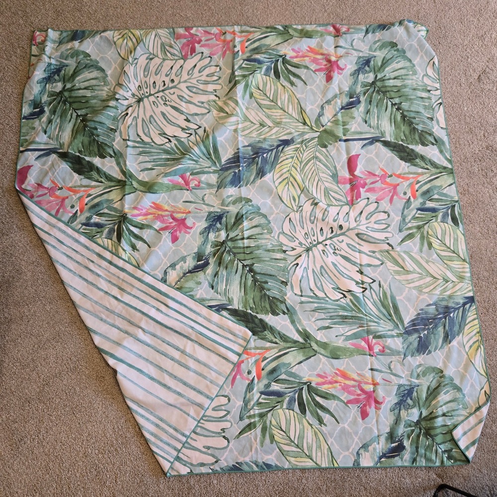Truly Lou Tropical Palm Leaf Sand Free Microfiber Beach Towel Reversible Striped